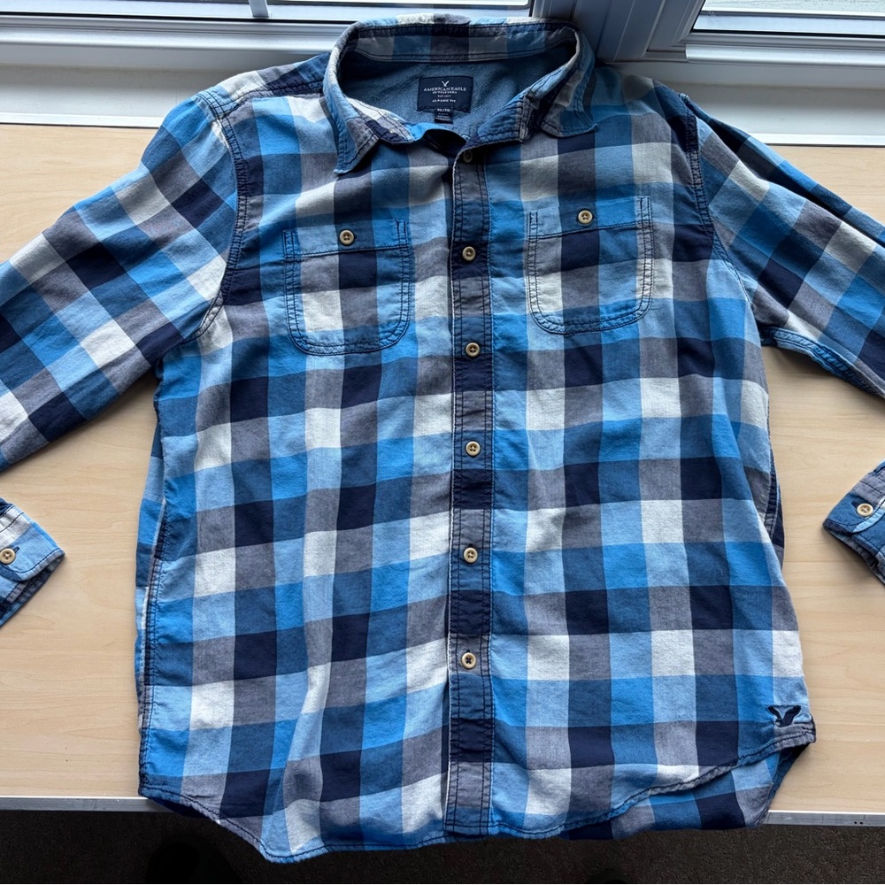 AE Blue Plaid Flannel Men's Shirt